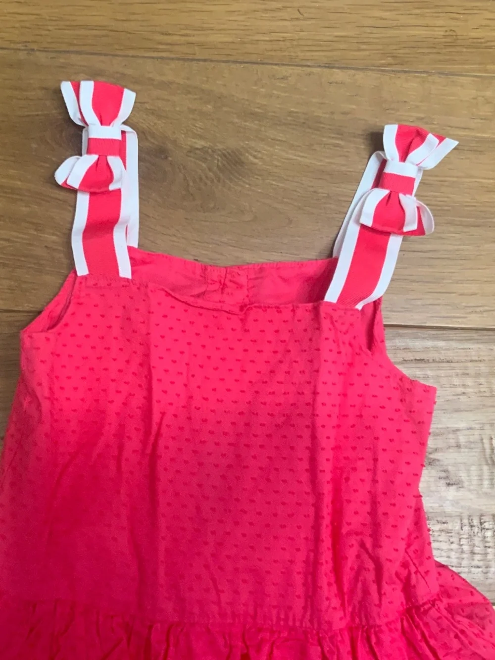 Hot Pink Tiered Dress with Bows on Each Shoulder Size 7